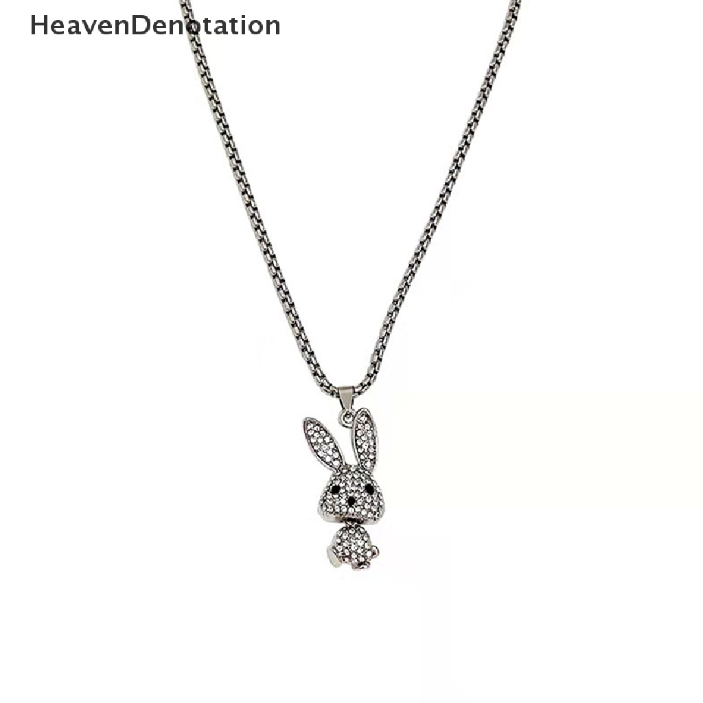 [HeavenDenotation] Fashion Punk Kristal Berlian Imitasi Choker Kalung Kelinci Bunny Liontin Stainless Steel Rantai Kalung Panjang Hip Hop Pesta Perhiasan Aksesoris HDV