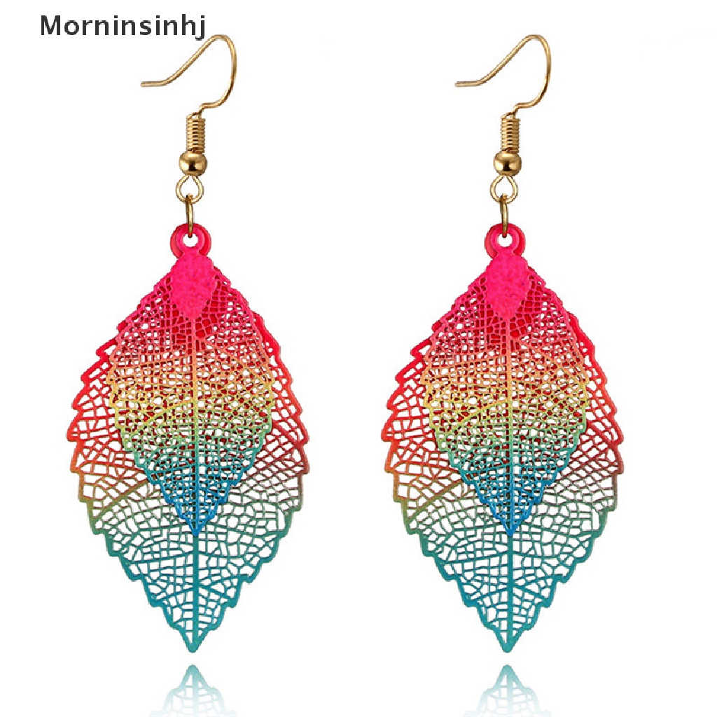 Mornin Boho Long Leaf Leaves Drop Menjuntai Anting Ethic Multicolor Anting Besar Perhiasan id