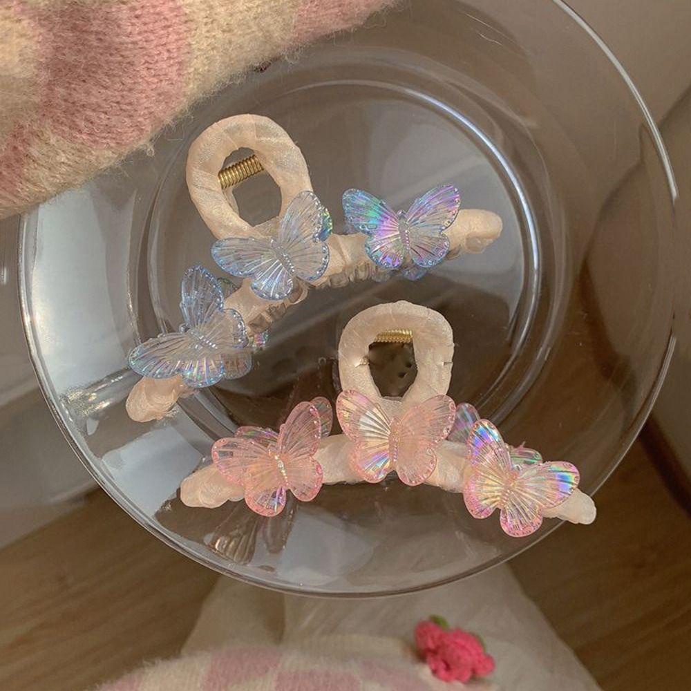 NEEDWAY Needway Butterfly Hair Claw Elegan Fashion Heardress Rambut Kepiting Klip Hewan Untuk Anak Perempuan Hair Clip Hadiah Besar Hair Claw Wanita Acrylic Hairgrip