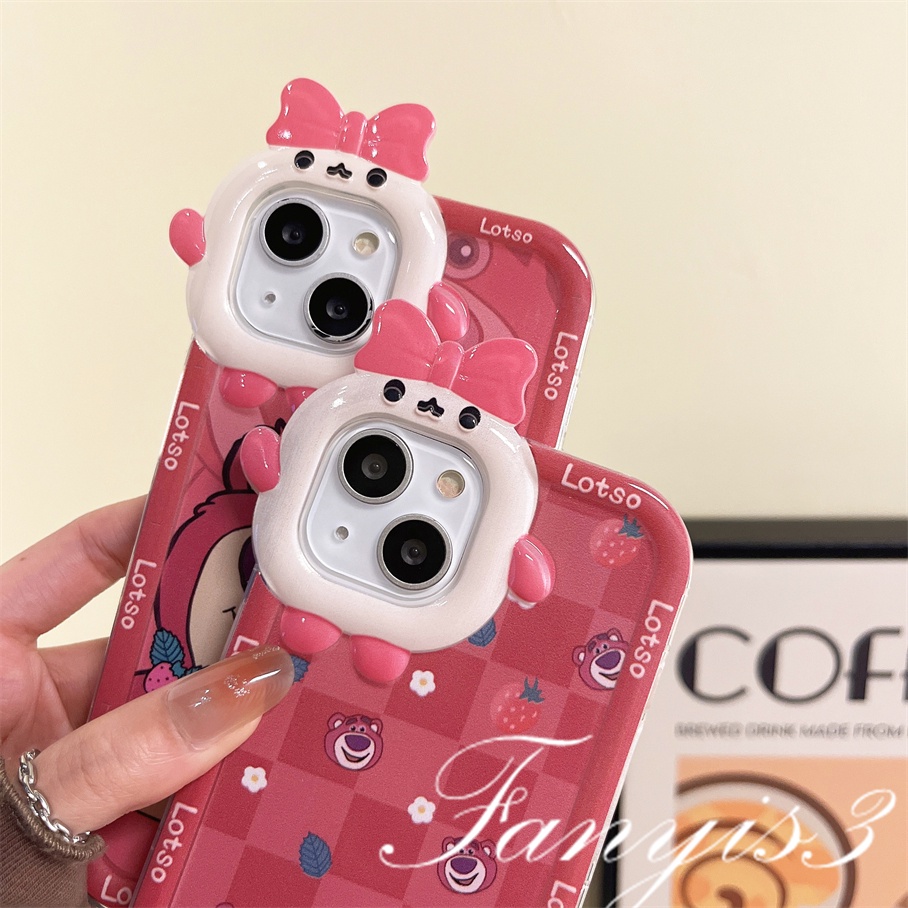 Realme C53 10 C35 C31 C30 C25Y C21Y C25 C15 C12 C11 C21 C20 C17 C3 Realme 9i 7i 6i 5i 5s 5 Narzo 50A 50i Prime Strawberry Bear Little Monster Lens Phone Case Soft Cover Pelindung