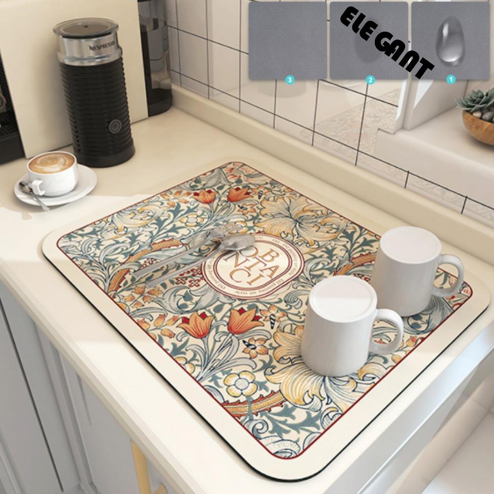 [Elegan] Alas Pengering Piring Non-Slip Fashion Penyerap Cepat Kering Tahan Panas Coffee Mat