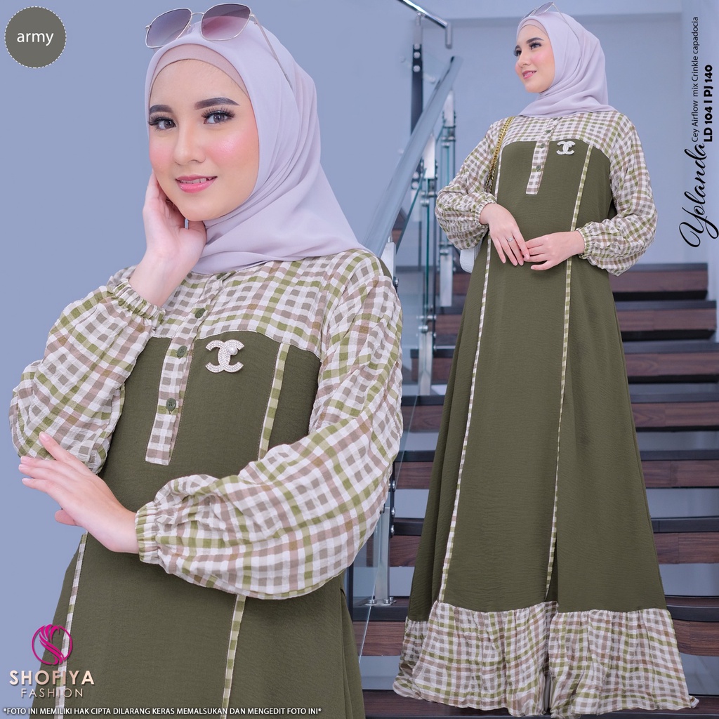 yolanda maxy maxi dress dres pakaian baju gamis gaun longdress motif polos kotak ld 104 wanita perem
