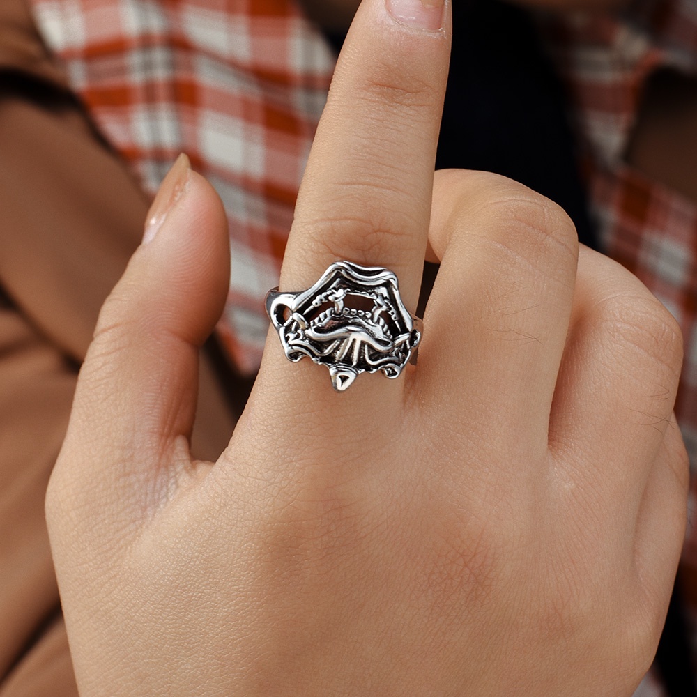 Wanita Pria Kreatif Wajah Setan Punk Jari Cincin Fashion Perhiasan Gaya Gothic Jalan Hip Hop Pesta Rings Adjustable Open