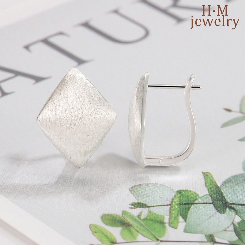 Anting Retro Frosted Brushed Rhombus High Sense Anting Gaya Frosty2023