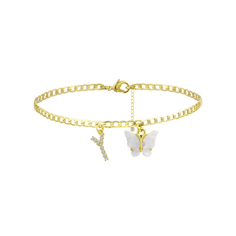 Gelang Kaki Inisial Kupu-Kupu Handmade Rantai Kuba Kupu Putih 26huruf Initial Anklets Pantai Perhiasan Kado Wanita Remaja Perempuan