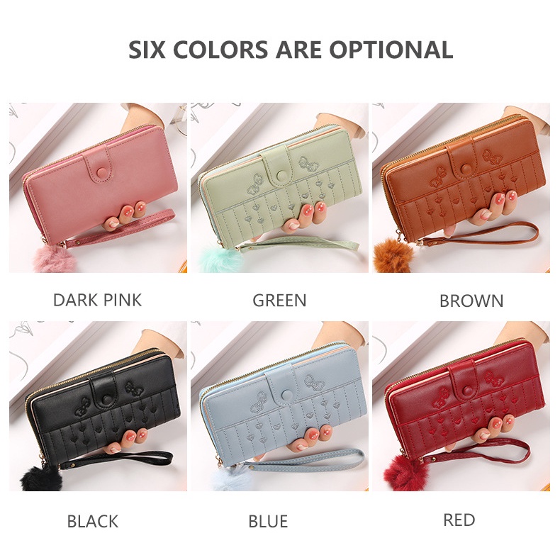 DW-11 Dompet Lipat Relesting Wanita Import Bordir Tampa Pom-Pom.