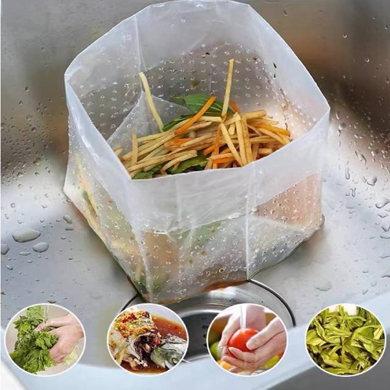 10pcs Disposable Self-standing Drain Bag Saringan Wastafel Dapur Saluran Pembuangan Selokan Anti-blocking Garbage Bag Saringan Jaring Praktis