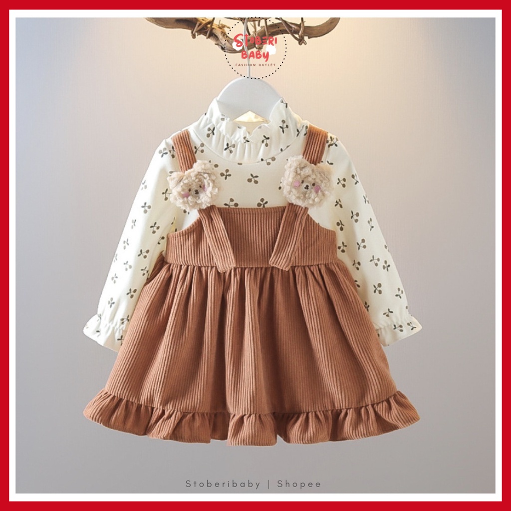 PUNCAK 3.3 stoberibaby - DRESS BEAR COURDORAY SHN EBV Baju Dress Anak Perempuan Import Dress Bayi Cewek 0-5 Tahun Gaun Bayi