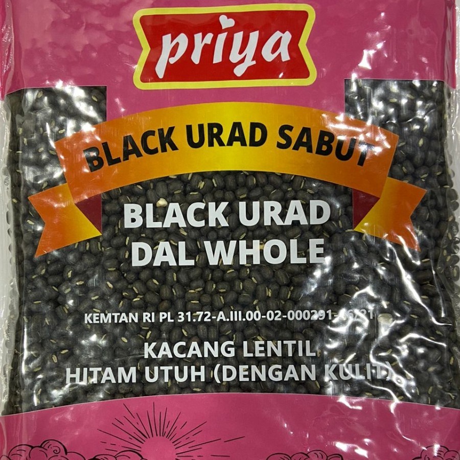 

BLACK URAD DAL WHOLE PRIYA 500G /Kacang Lentil Hitam Utuh Dengan Kulit