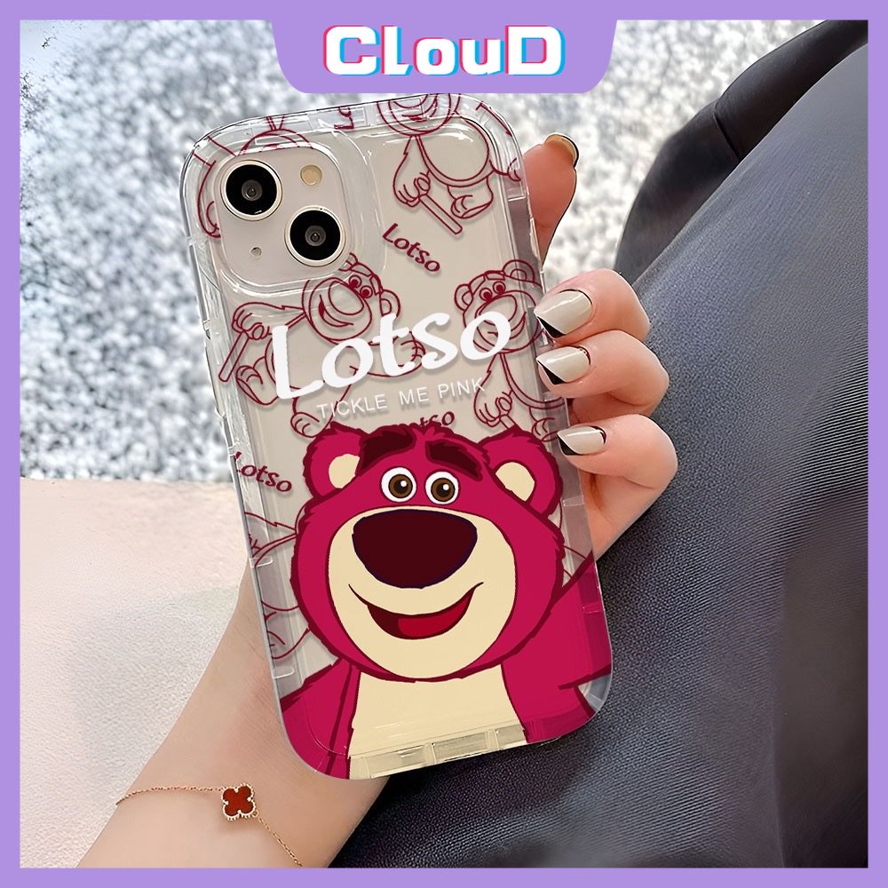 IPHONE Bening Lembut Tpu Airbag Ponsel Case Kompatibel Untuk Iphone11Xr7 8 6s 6 Plus 14 11 13 12 Pro Max XS Max X SE 2020 Kartun Lucu Strawberry Bear Shockproof Back Cover