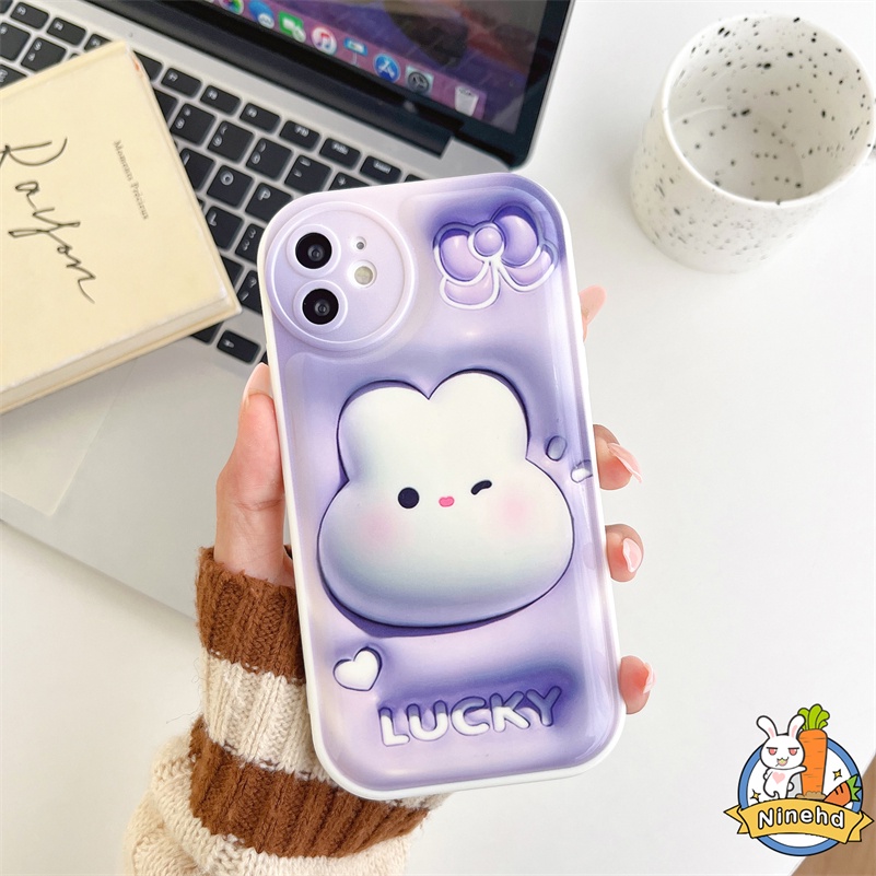 IPHONE Casing Kompatibel Untuk Iphone14 13 12 11 Pro Max X Xr Xs Max8 7 6 6s Plus SE 3D Vision Fashion Kelinci Silikon Air Cushion Case Kamera Perlindungan Shockproof Pelindung Phone Case