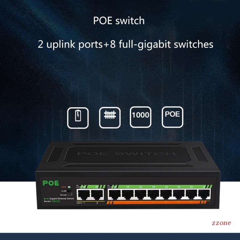 Zzz 8port Gigabit PoE Switch+2-Uplinks Performa Transmisi Data Yang Sangat Baik