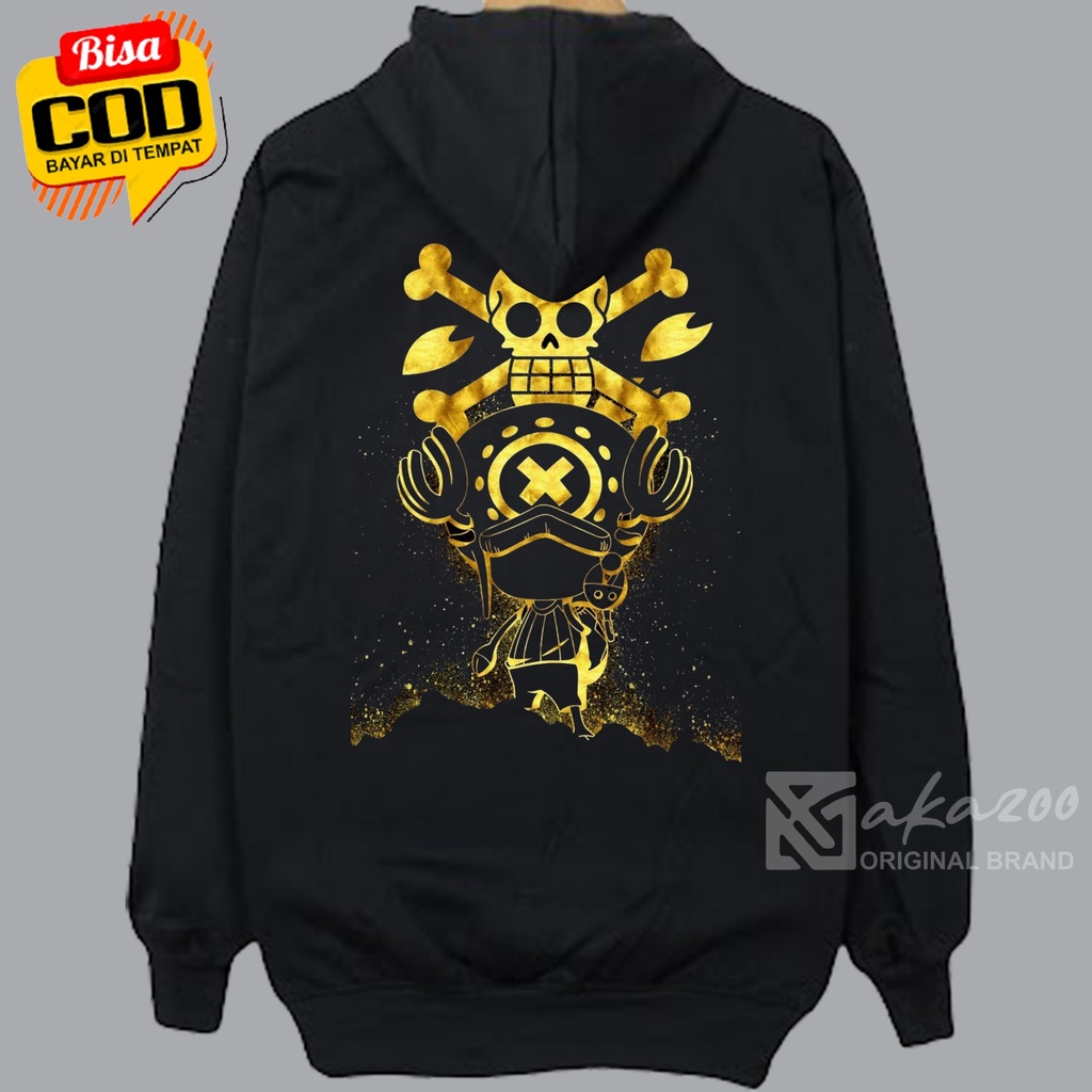 zipper hoodie pria polos gambar blakang akazoo warna hitam ONE PEACE GOLD X switer kekinian 2023 trend