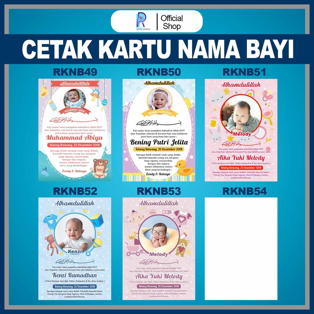 Kartu Kelahiran Anak / Kartu Bayi / Kartu Kelahiran Anak / Kartu Nama Anak RRKNB49