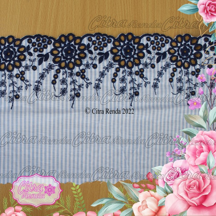 Terlaris (Per Meter) Rdk325 Renda Katun Cantik Bordir Biru Lebar 20Cm