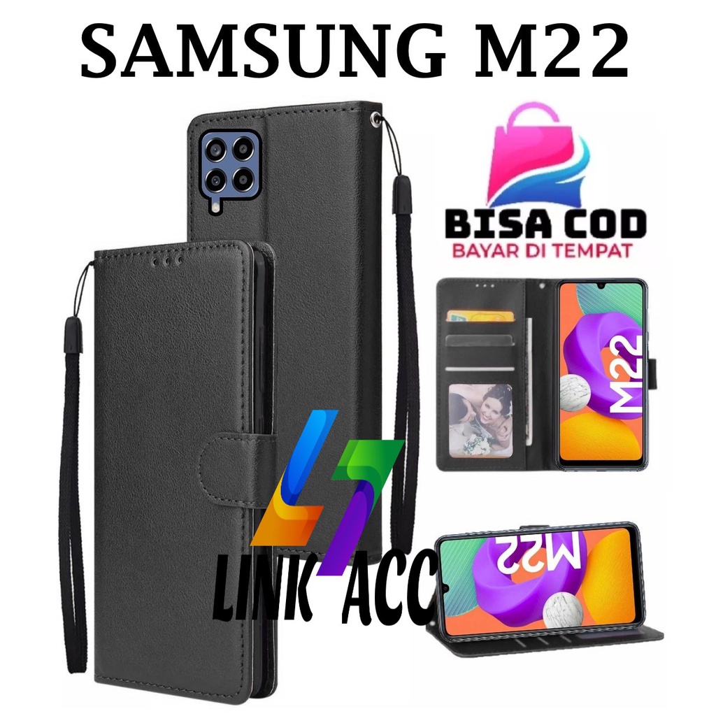 SAMSUNG M22 FLIP LEATHER CASE PREMIUM-FLIP WALLET CASE KULIT UNTUK SAMSUNG M22 - CASING DOMPET-FLIP 