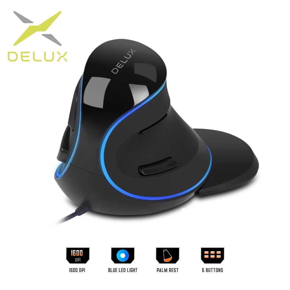 Delux M618 Plus Wired Blue Light Vertical Mouse With Wrist Palm