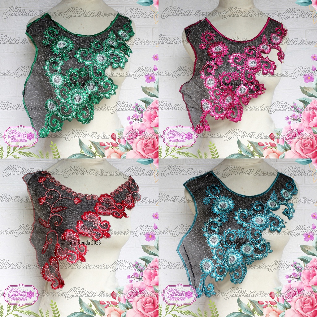 (Per Pcs) AP441 Aplikasi Leher / Kerah Bordir Tempel / Kerah Motif Miring
