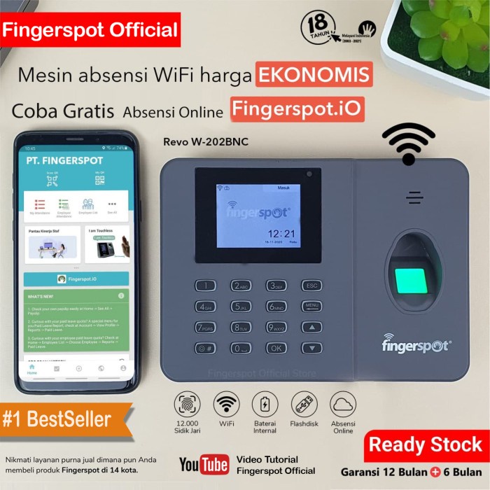 

[[JNT COD]] Fingerspot Revo W 202 BNC - Mesin Absensi Sidik Jari Fingerprint WiFi