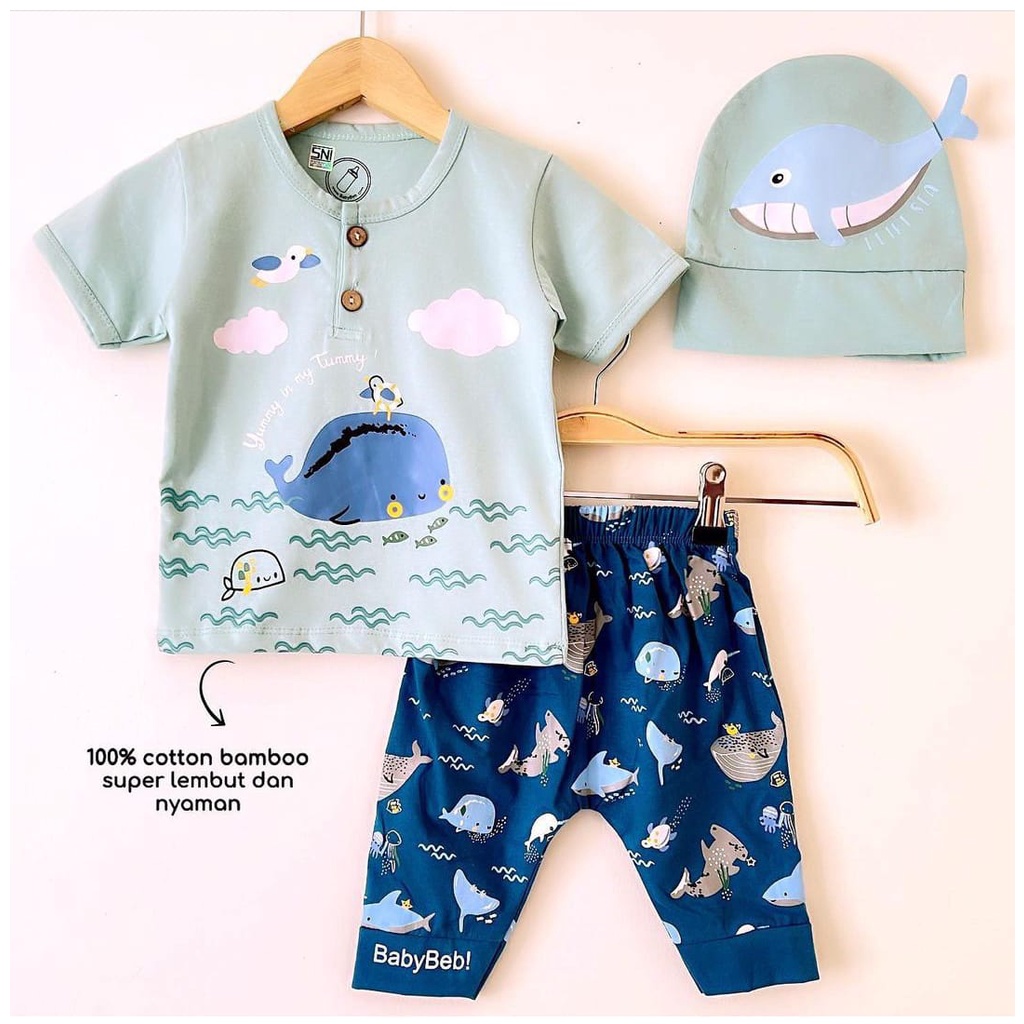 COD SETELAN BAJU ANAK BAYI LAKI-LAKI ATASAN DAN CELANA GRATIS TOPI USIA 0-9 BULAN KANCING DEPAN