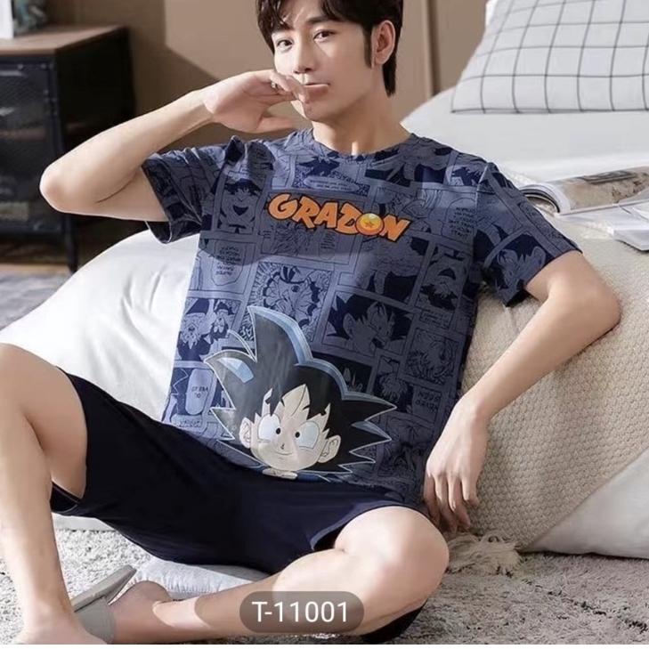 ◘ PIYAMA KAOS KATUN IMPORT PREMIUM BAJU TIDUR COWOK SET CELANA PENDEK PAJAMAS PRIA JUMBO 5XL ➵