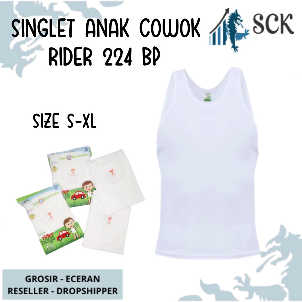 Singlet RIDER 224 BB Putih Polos / Kaos Dalam size S-  XL / Pakaian Dalam Anak Laki Cowok R224 BB - sckmenwear GROSIR