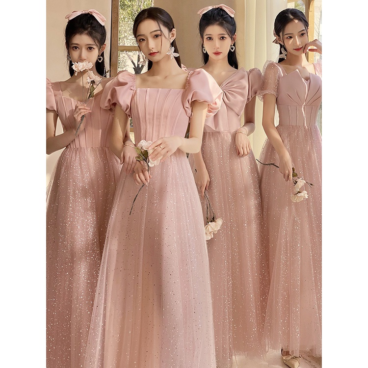 FW23-18202 Gaun Pesta Wanita. Women's Fashion Fairy Pink Bridesmaid Dress