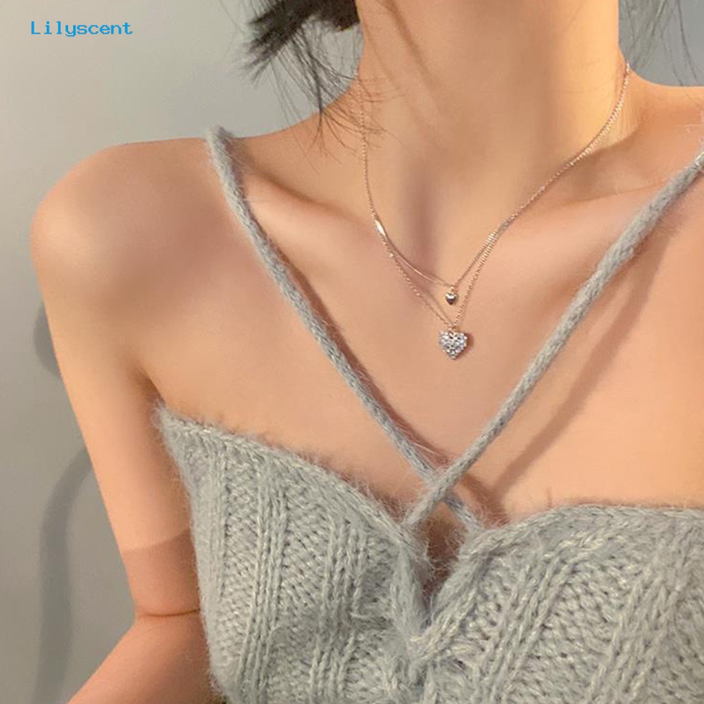 [LS] Wanita Kalung Double Layer Anti-Oksidasi Alloy Chic Romantis Liontin Kalung Hati Choker Untuk Gadis