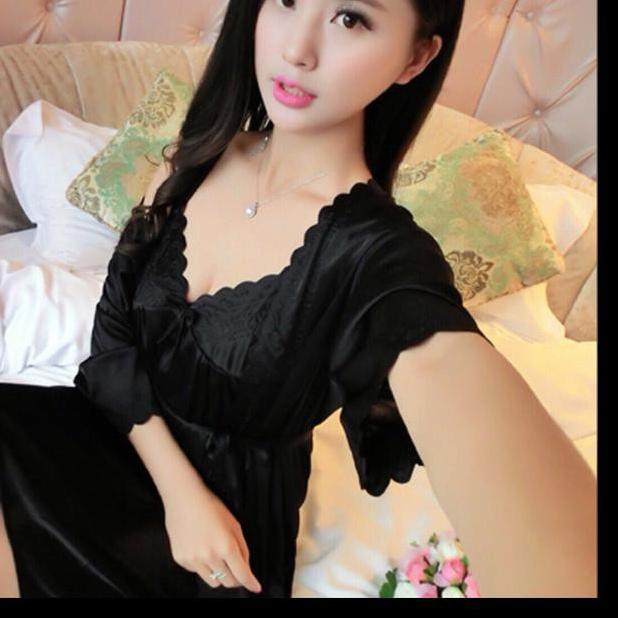 ➵ hokyfashion BAJU TIDUR SETELAN KIMONO SATIN IMPORT + INNER DALAMAN ( FIT TO XL ) ♘