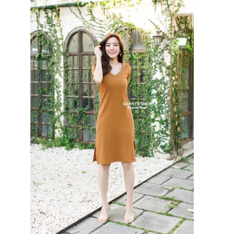 HARGA BERSAHABAT GIANTS SHOP DRESS VNECK BELAH SAMPING IMPORT BANGKOK (DRGB139)