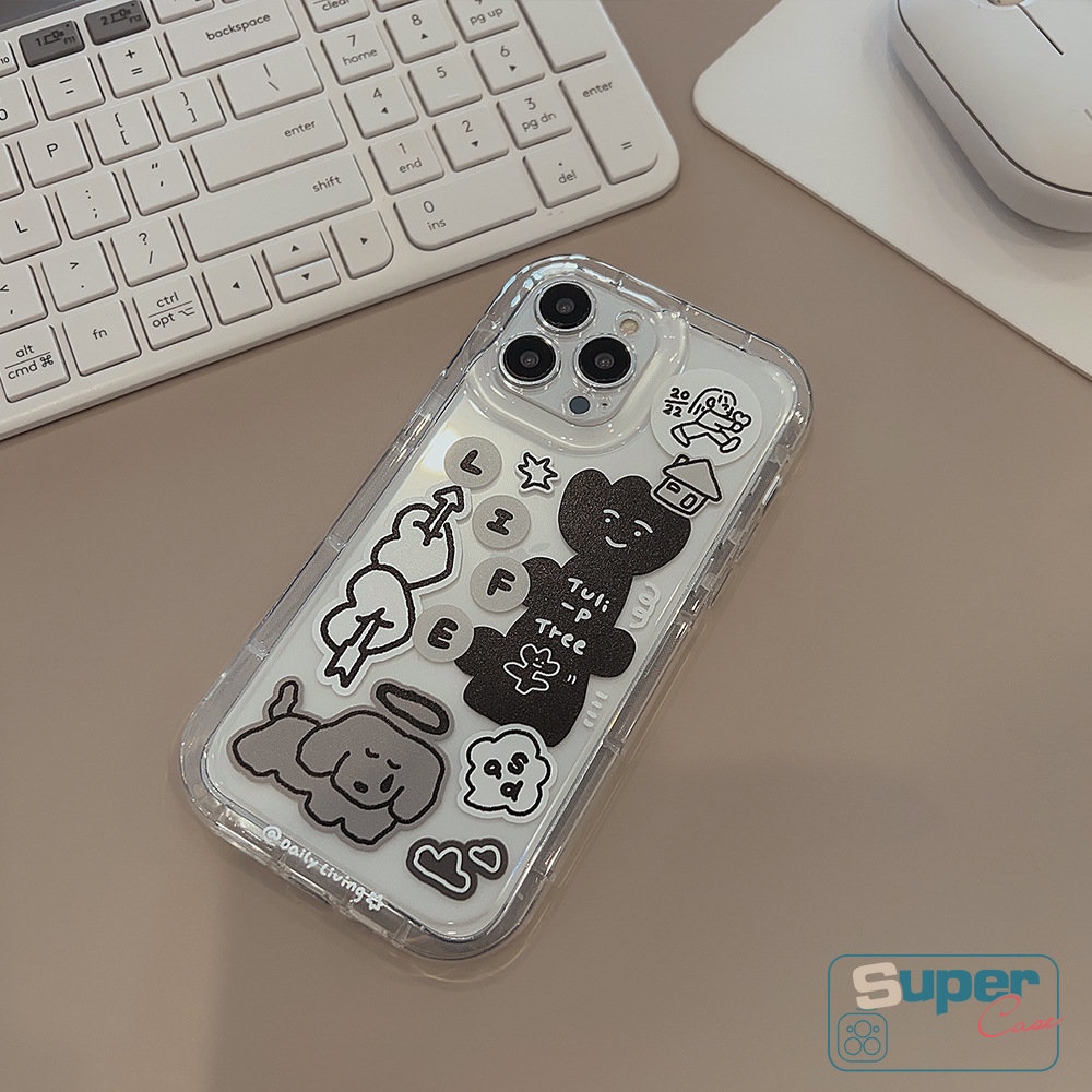 Case Stiker Cinta Hati Kompatibel Untuk iPhone 7Plus 13 11 14 12 Pro Max7 8 Plus X XR 6 6S XS MAX SE 2020 Kartun Lucu Graffiti Anjing Yang Indah Shockproof Airbag Bening TPU Soft Cover