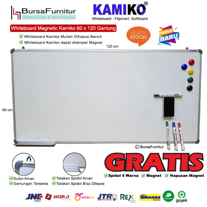 

BISA COD Whiteboard Kamiko 60 x 120 Spidol H,B,HJ, M, Hapus magnet, Magnet