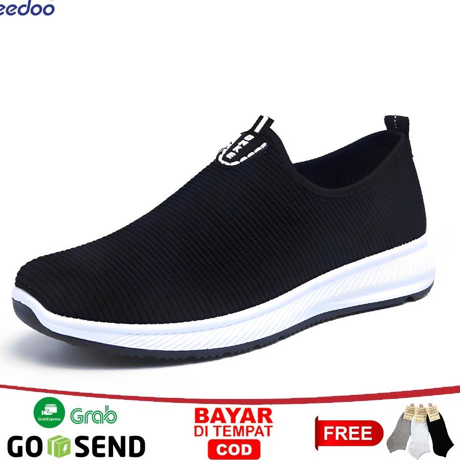 MENARIK Leedoo Sepatu Pria Casual Slip On Shoes Tanpa Tali Hitam MC601