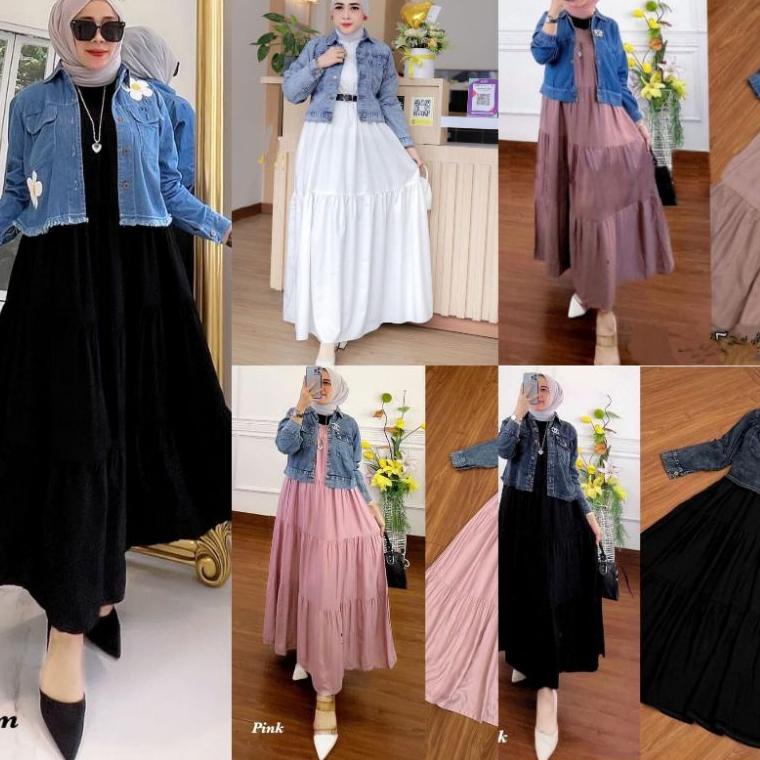 SALE TERBATAS setelan midi dress set jeans HQ Import
