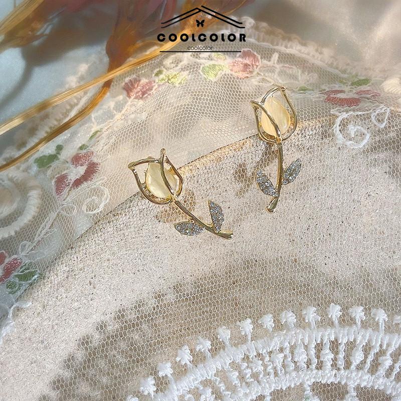 COD❤️Anting Stud Desain Bunga Tulip Bahan S925 Silver Gaya Korea Untuk Wanita- cl