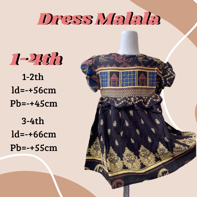DRESS MALALA 1-4th krinkle airflow ramai viral bajau anak perempuan grosir murah