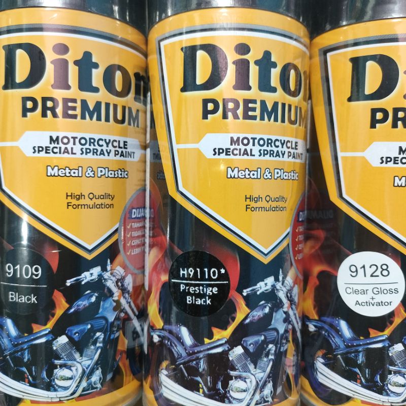 Diton Premium Paket Lengkap 3 Kaleng 400cc Hitam Prestige Black 9110 Black 9109 Clear Glossy 9128 Pilox Pilok Cat Semprot Spray Paint