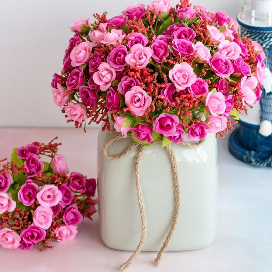 [KODE 1920] Bunga Mawar Mini Artificial Tanpa Pot Tanaman Hias Plastik Tangkai Rose Krisan Edelweis 