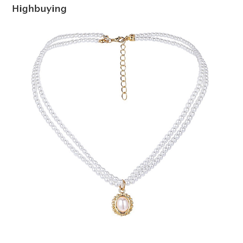 Hbid Fashion Wanita Kalung Choker Retro Double Layer Mutiara Sederhana Populer Kalung Pernikahan Wanita Kalung Leher Rantai Manik-Manik Kalung Chocker Kerah Perhiasan Hadiah Glory