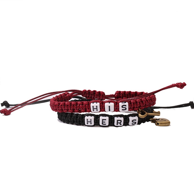 His HERS Pasangan Gelang Kunci Silinder Kunci Liontin Dikepang Lanyard Adjustable Gelang Kekasih Hadiah Pribadi Kunci Kunci Hari Valentine Hadir Perhiasan Pink Hitam Putih Merah