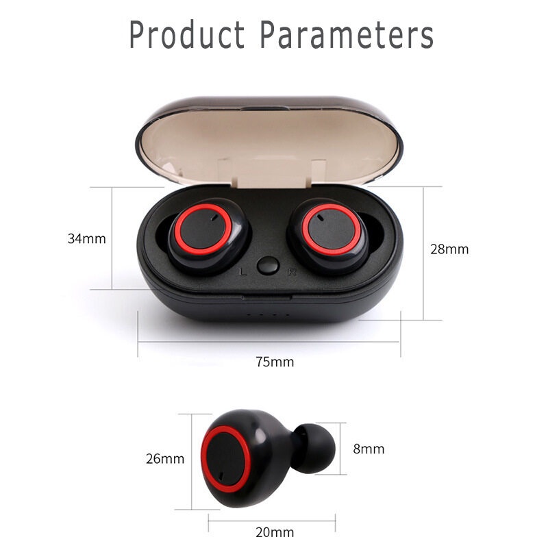 50-TWS Wireless Bluetooth Headset Mini Portable Battery Box Dapat Melakukan Panggilan Subwoofer Kompatibel dengan Berbag