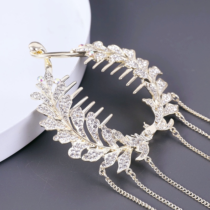 Ins Gaya Berlian Imitasi Rumbai Rambut Cakar Sanggul Hair Clip Hiasan Rambut Pengantin Wanita Elegan Ponytail Holder Hairpin Shiny Ponytail Hair Claw Gadis Fashion Mutiara Berlian Imitasi Jepit