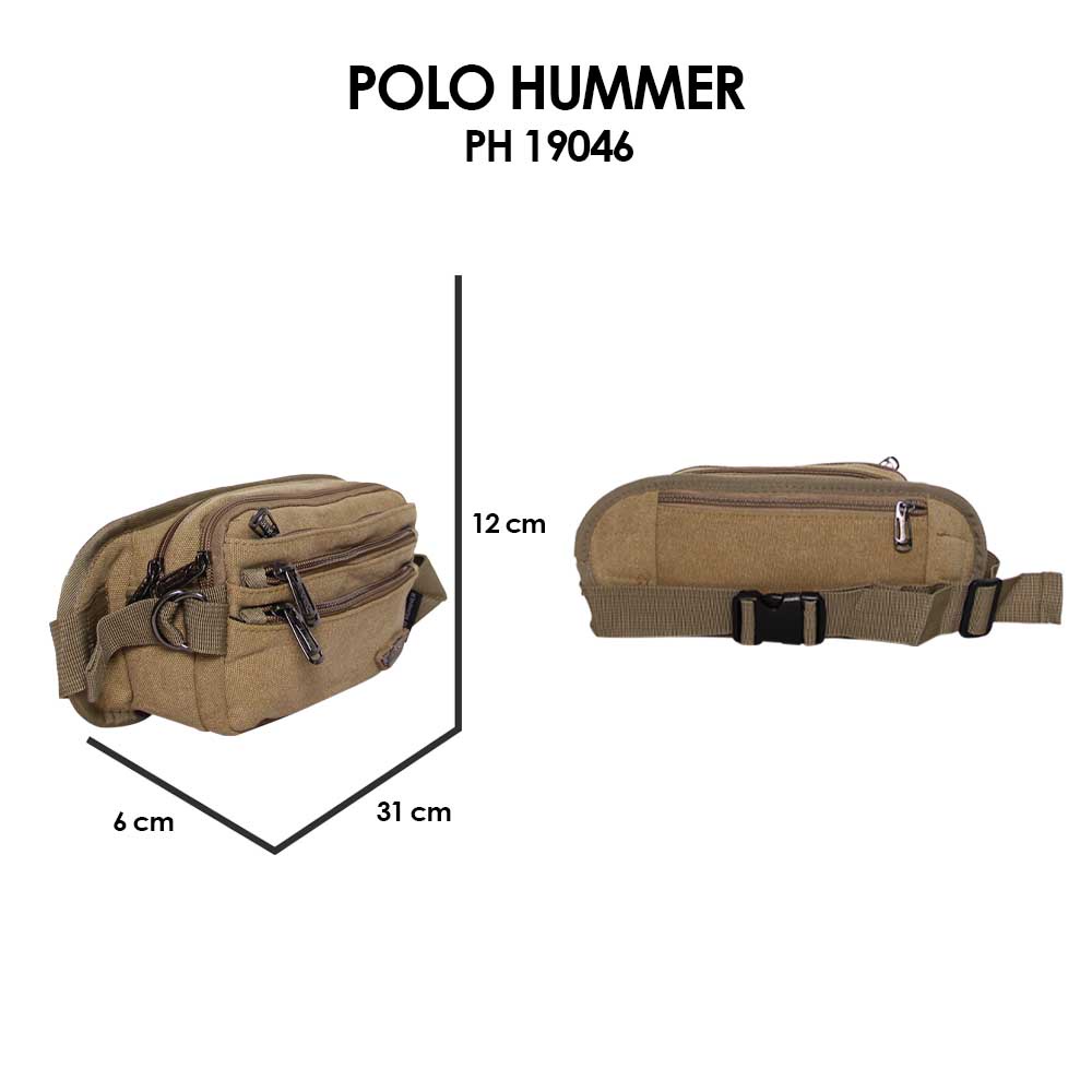 Tas Pinggang Kanvas Pria Multifungsi Polo Hummer 19046 Waist bag Impor