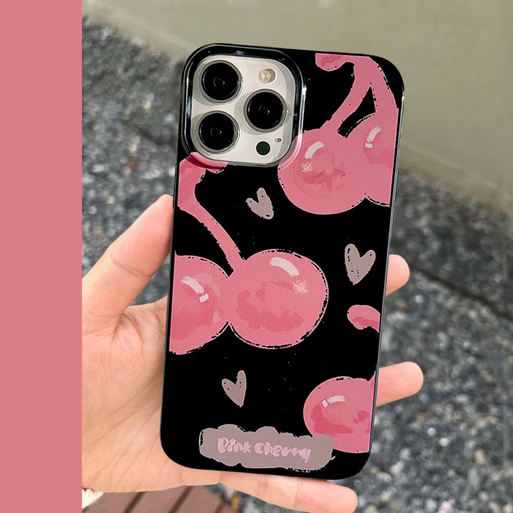 IPHONE Ins Pink Cherry Cocok Untuk Iphone14 14pro 14plus 13 13mini 13pro 13prm iPhone12 7Plus 8Plus Xr XS 13 12mini Pro Max TPU Empat Sudut Casing Ponsel Tahan Guncangan
