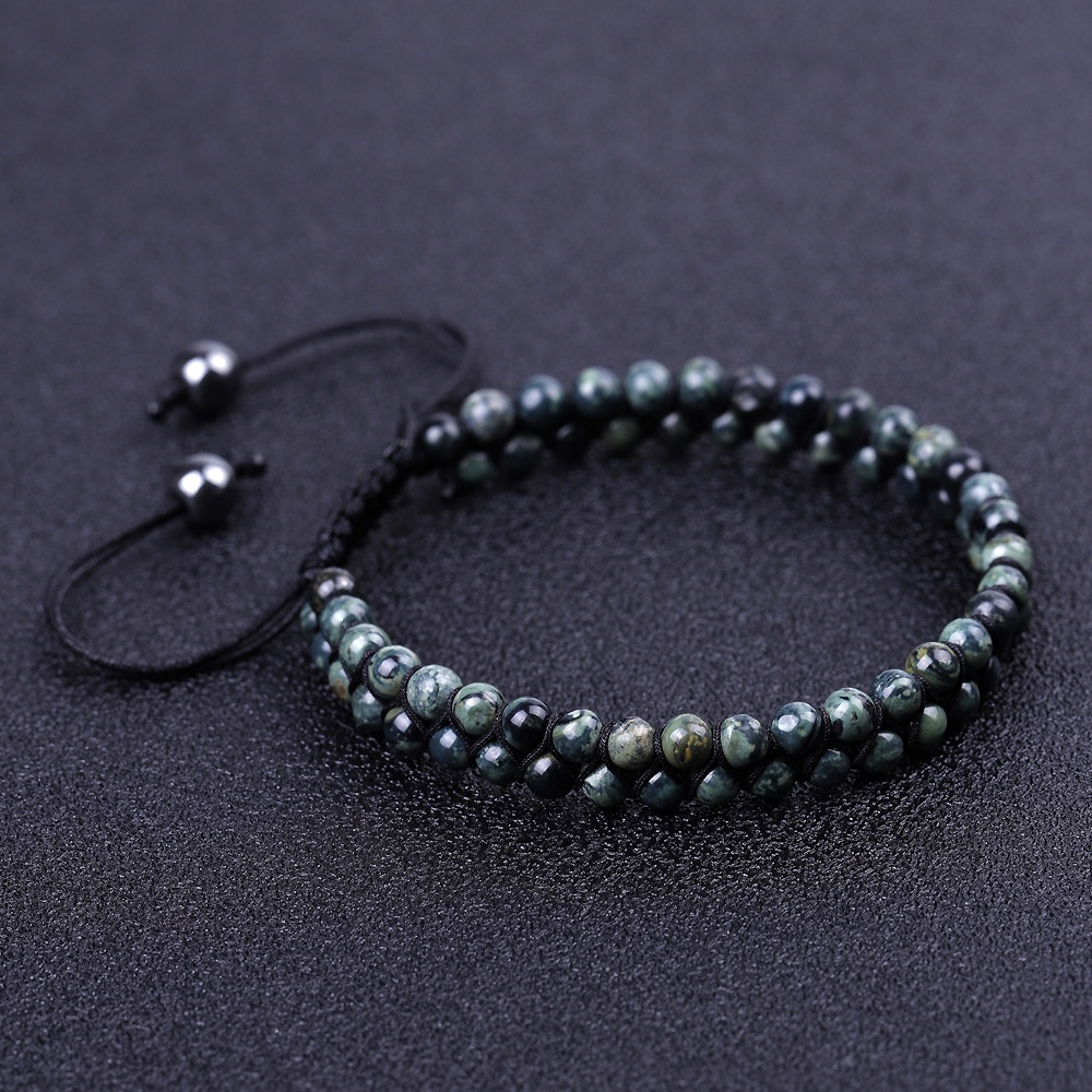 Perhiasan Gelang Batu Mata Hijau Model Tenun Lapis Ganda Ukuran 4mm