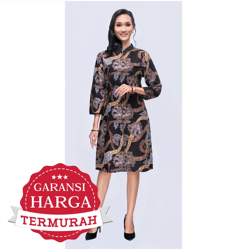 Dress Batik Wanita Tunik Baju Seragam Formal Kerja 3194 Hitam