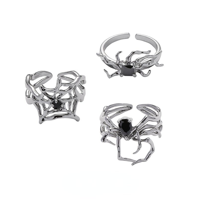 Spider Cincin Unisex Gaya Fashion Cincin Diablo Gaya Gothic Cincin set Adjustable Lovers ring