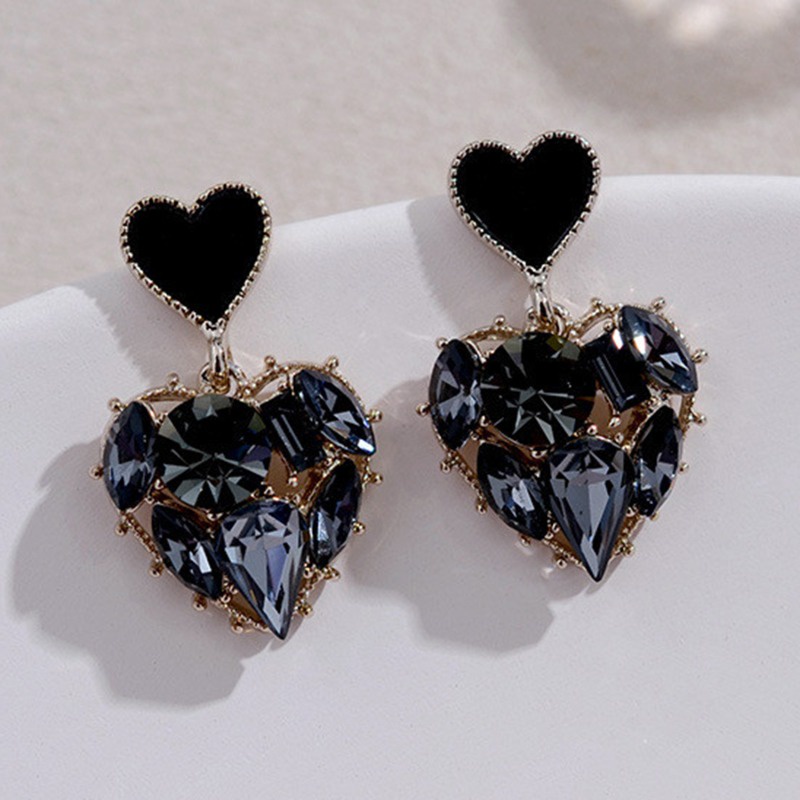[AYBx] Baju Kaos Distro Pria Wanita Lengan Pendek Anting Kristal Trendi Cinta Hati Fashion Heart Earrings Stud Earrings Berlian Imitasi Hitam Fashion