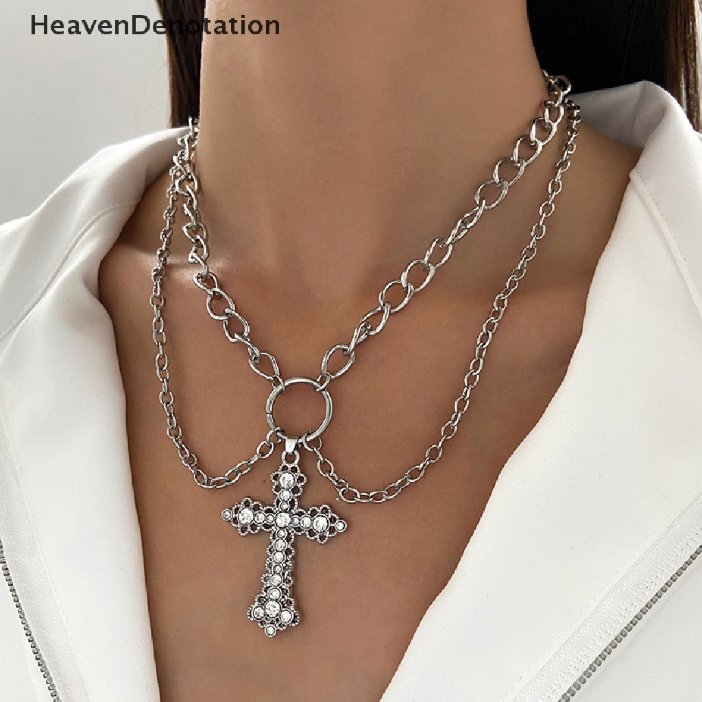 [HeavenDenotation] Fashion Retro Mutiara Kalung Salib Kristen Rantai Klavikula Manis Punk Liontin Untuk Wanita Pria Fashion Necklace Hadiah HDV