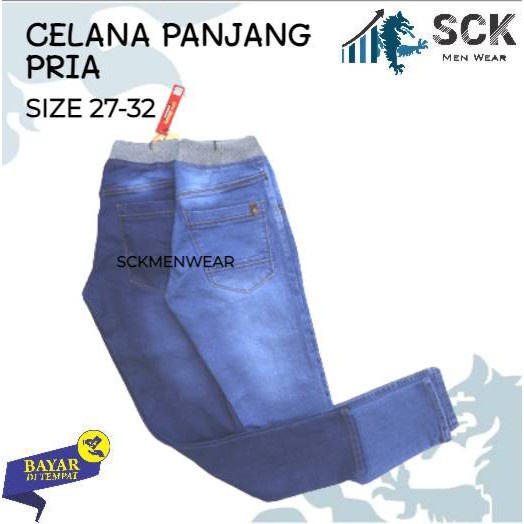 sck - Celana Panjang Pria Jeans CRV Pinggang Karet Model Standar ukuran 27-38 / Celana Santai Kolor Karet Rip Pinggang Karet 27-38 - sckmenwear GROSIR